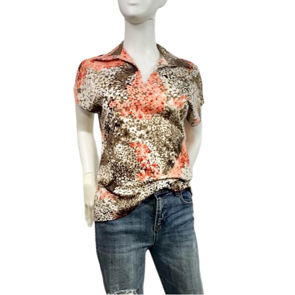 Mardi Modes New York ILGWU Vintage Floral Wide Collar Cap Sleeve Blouse USA - Picture 2 of 16